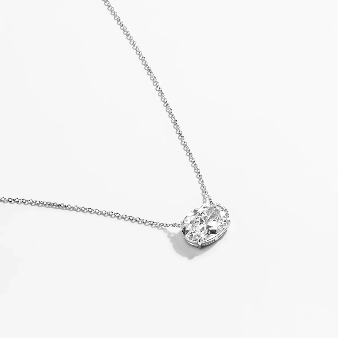 East-West Oval Floating Pendant Lab Diamond Necklace 18K Gold