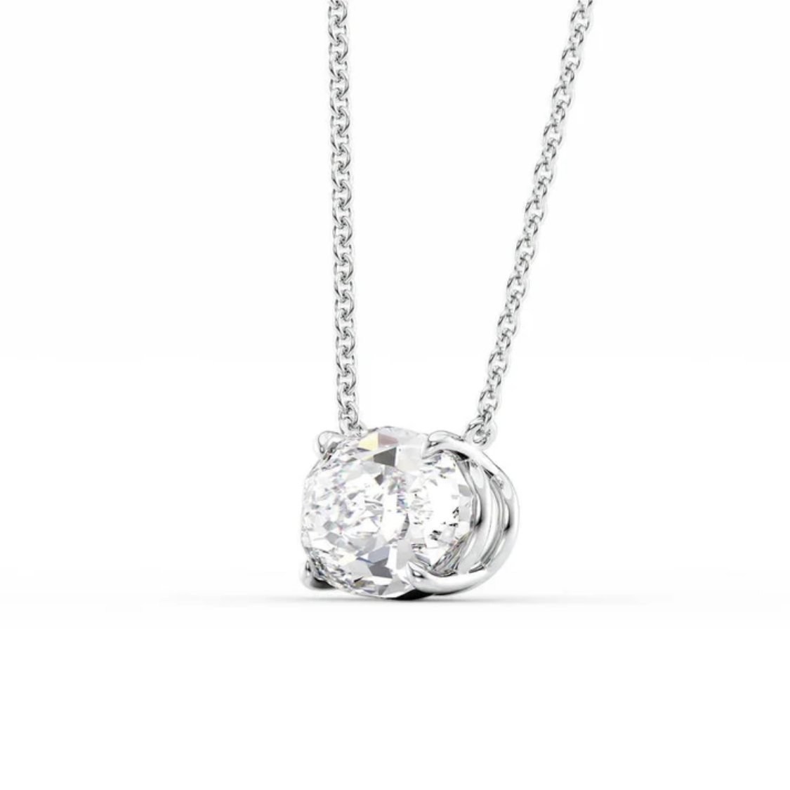 East-West Oval Floating Pendant Lab Diamond Necklace 18K Gold