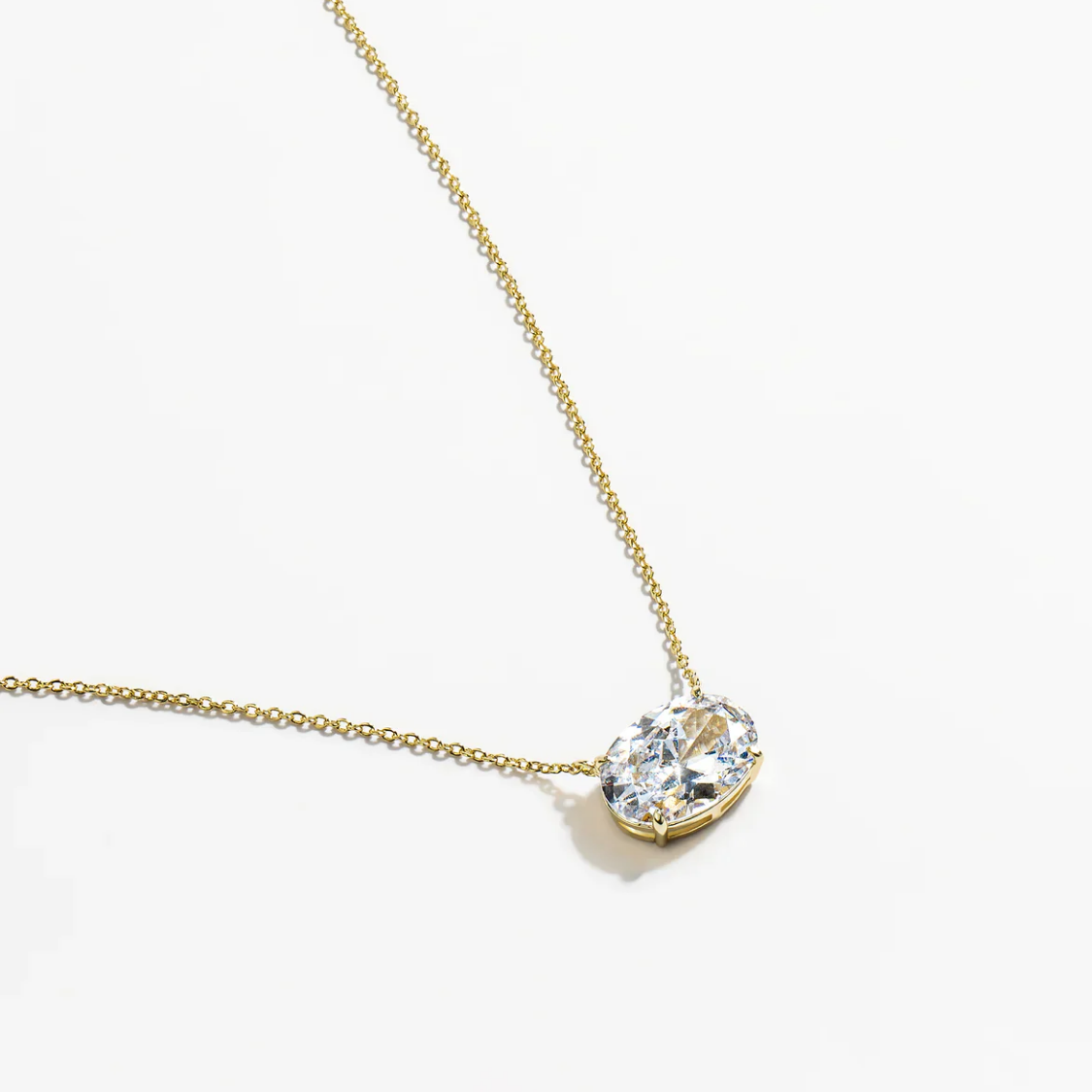 East-West Oval Floating Pendant Lab Diamond Necklace 18K Gold
