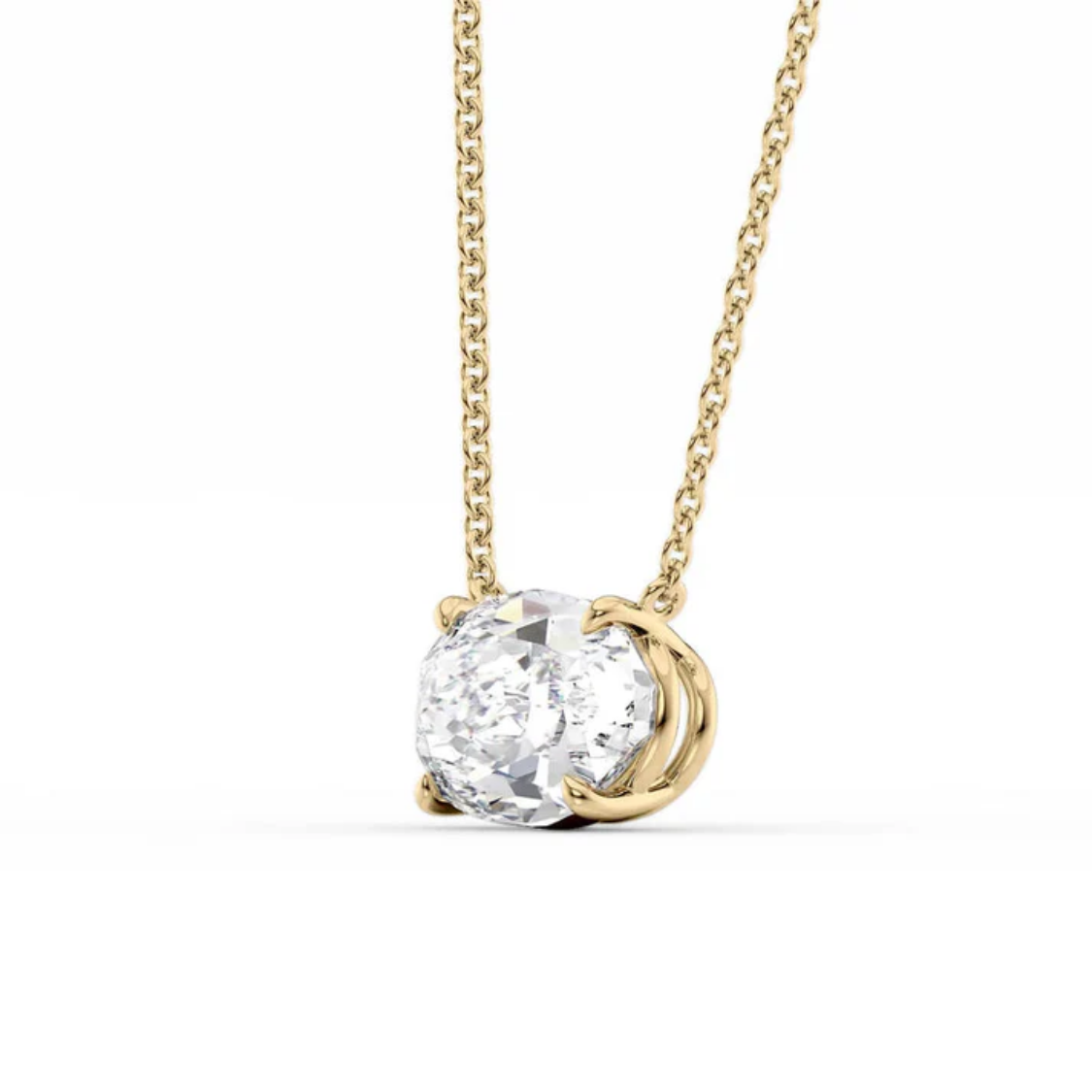 East-West Oval Floating Pendant Lab Diamond Necklace 18K Gold