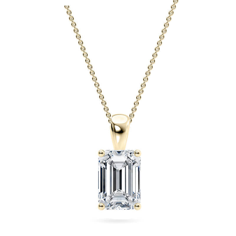 Emerald Pendant Lab Diamond Necklace 18K Gold