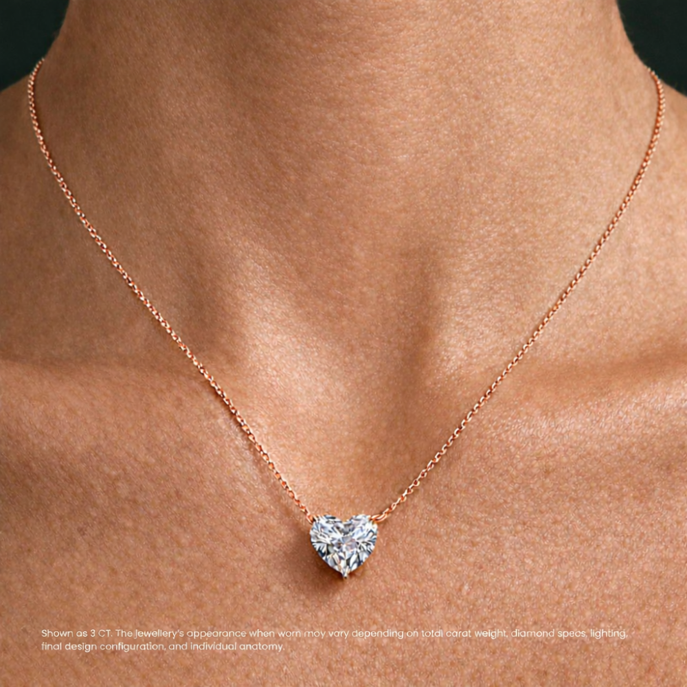 Heart Floating Pendant Lab Diamond Necklace 18K Gold