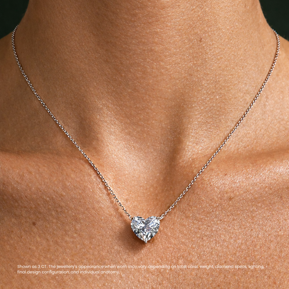 Heart Floating Pendant Lab Diamond Necklace 18K Gold
