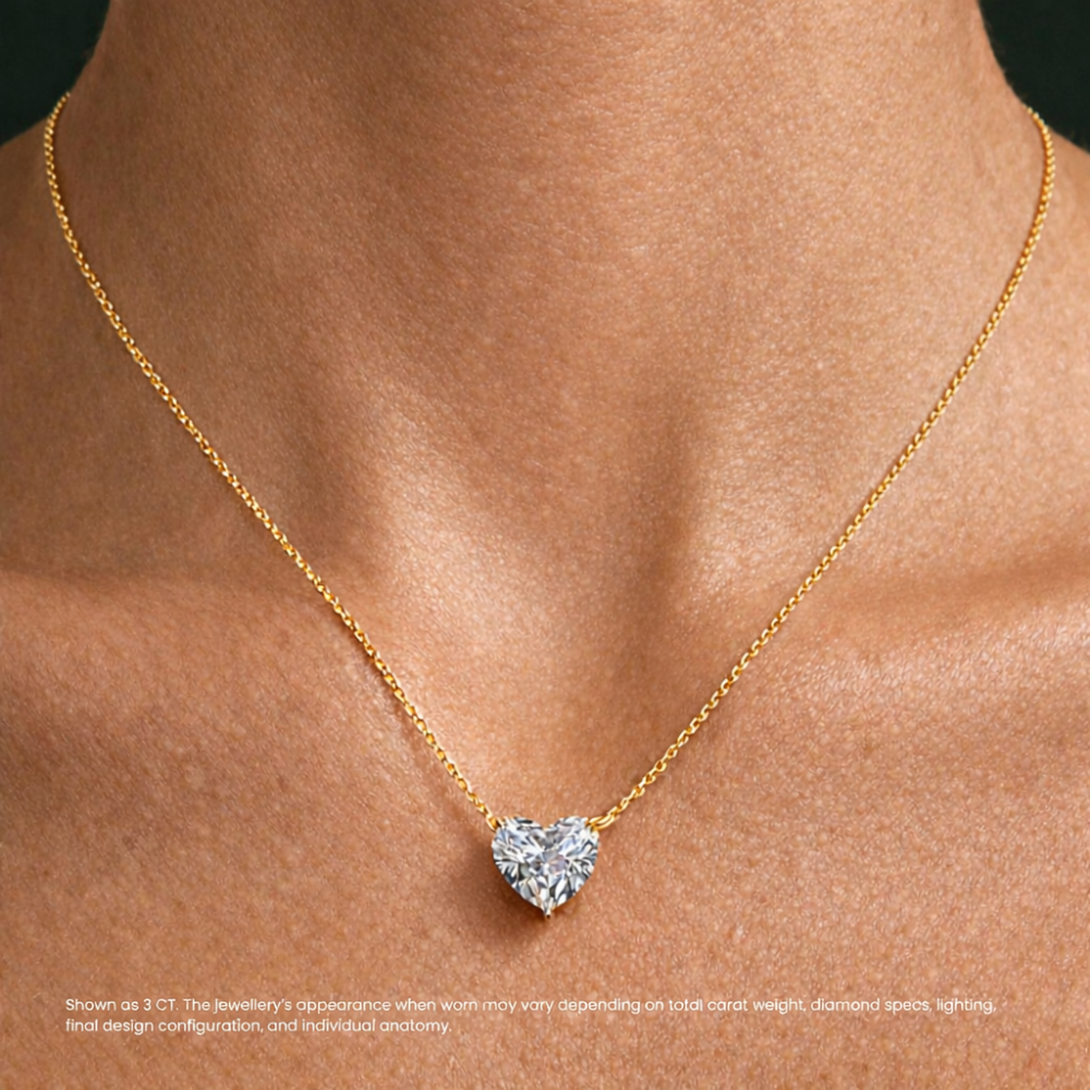 Heart Floating Pendant Lab Diamond Necklace 18K Gold