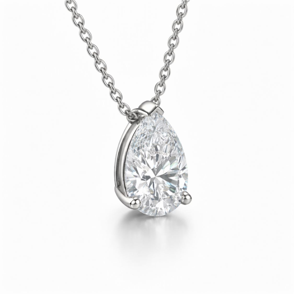 Pear Floating Pendant Lab Diamond Necklace 18K Gold