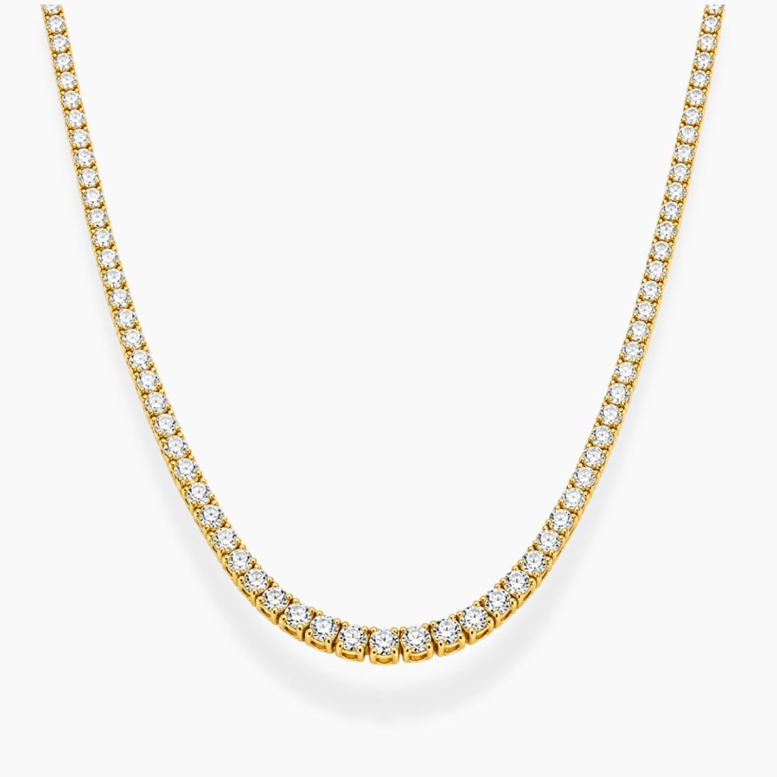 Tennis Graduated Lab Grown Diamond Necklace 18K Gold | 4 Prongs | 16.5 in ∼ 42.5 cm | From 7 to 14 ct