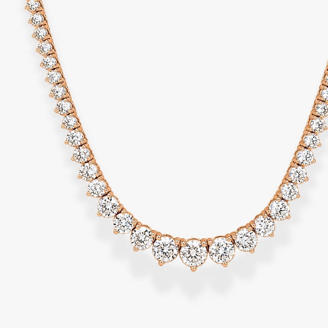 Tennis Graduated Riviera Lab Grown Diamond Necklace 18K Gold | 3 Prongs | 16.5 in ∼ 42.5 cm | From 7 to 14 ct