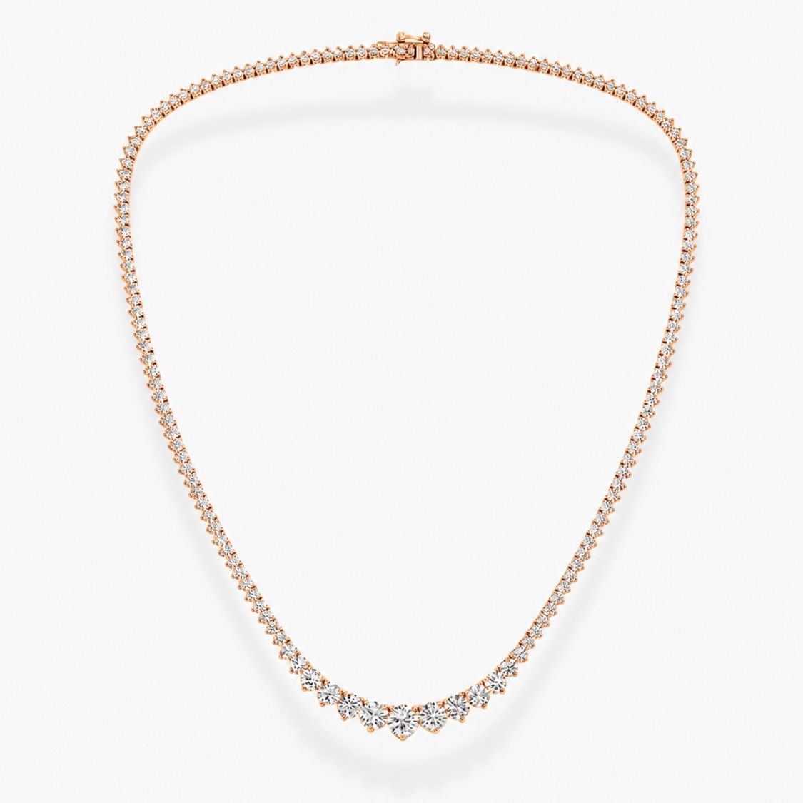 10 Carat Tennis Graduated Riviera Lab Grown Diamond Necklace 18K Gold | 3 Prongs | 16.5 in ∼ 42.5 cm