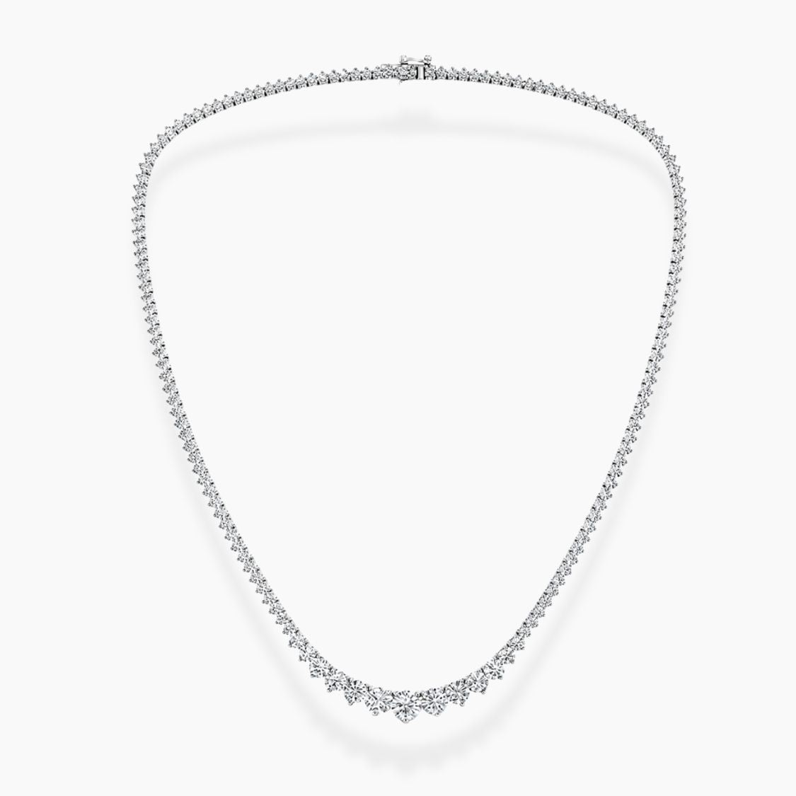 Tennis Graduated Riviera Lab Grown Diamond Necklace 18K Gold | 3 Prongs | 16.5 in ∼ 42.5 cm | From 7 to 14 ct