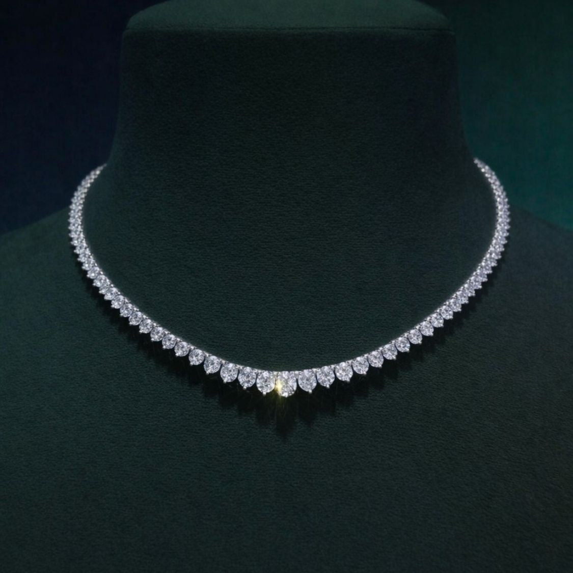 9 Carat Tennis Graduated Riviera Lab Grown Diamond Necklace 18K Gold | 3 Prongs | 16.5 in ∼ 42.5 cm