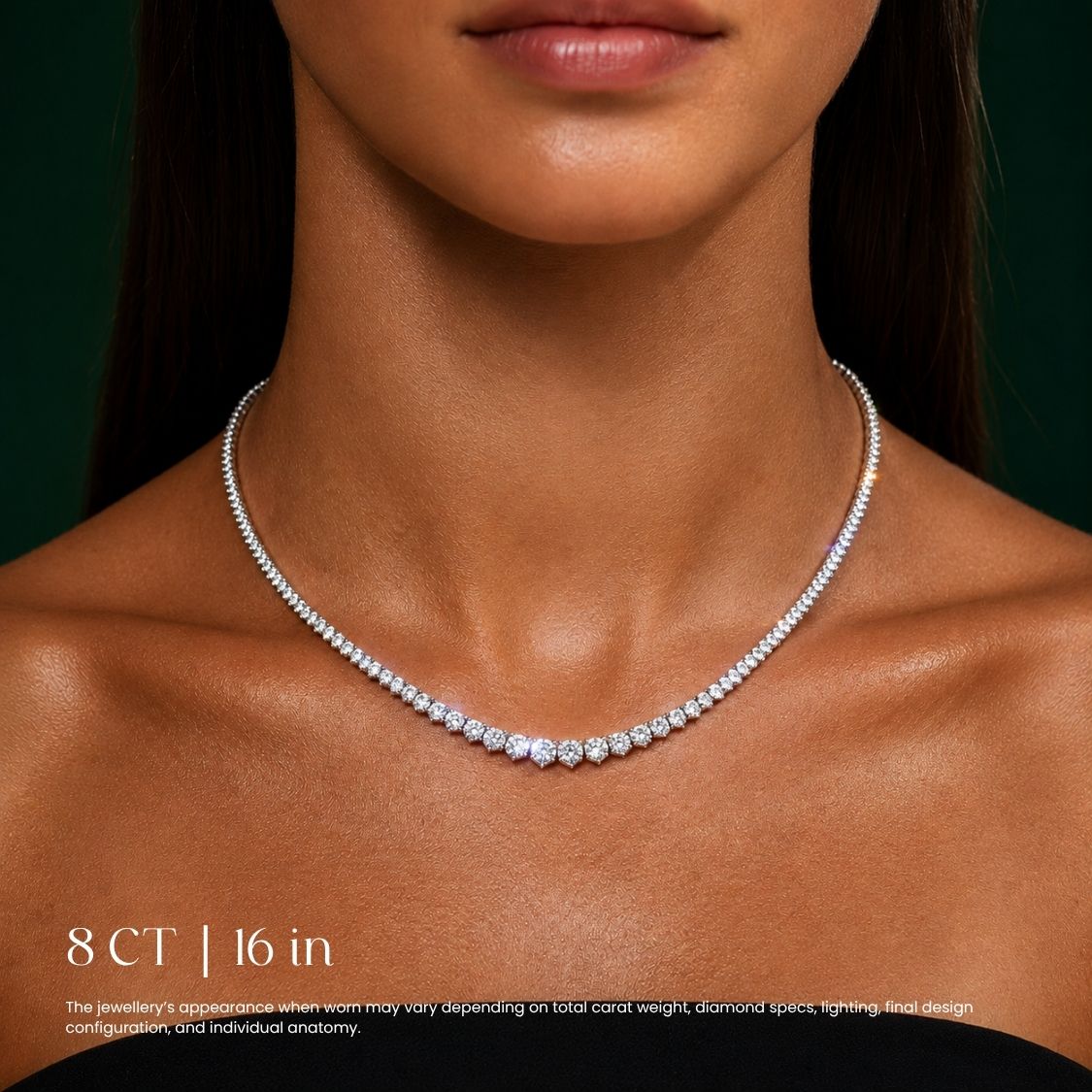 9 Carat Tennis Graduated Riviera Lab Grown Diamond Necklace 18K Gold | 3 Prongs | 16.5 in ∼ 42.5 cm
