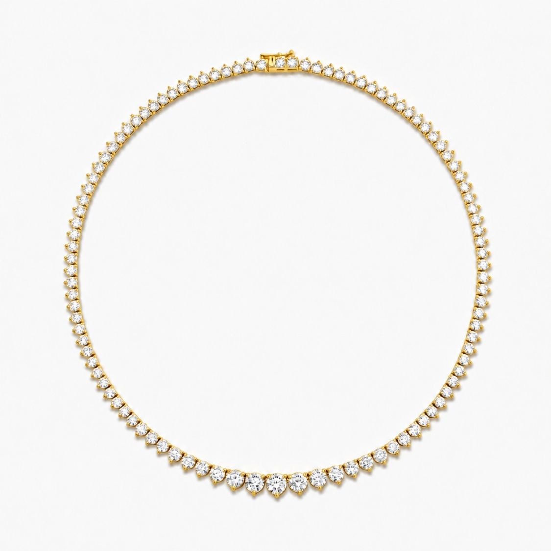 Tennis Graduated Riviera Lab Grown Diamond Necklace 18K Gold | 3 Prongs | 16.5 in ∼ 42.5 cm | From 7 to 14 ct