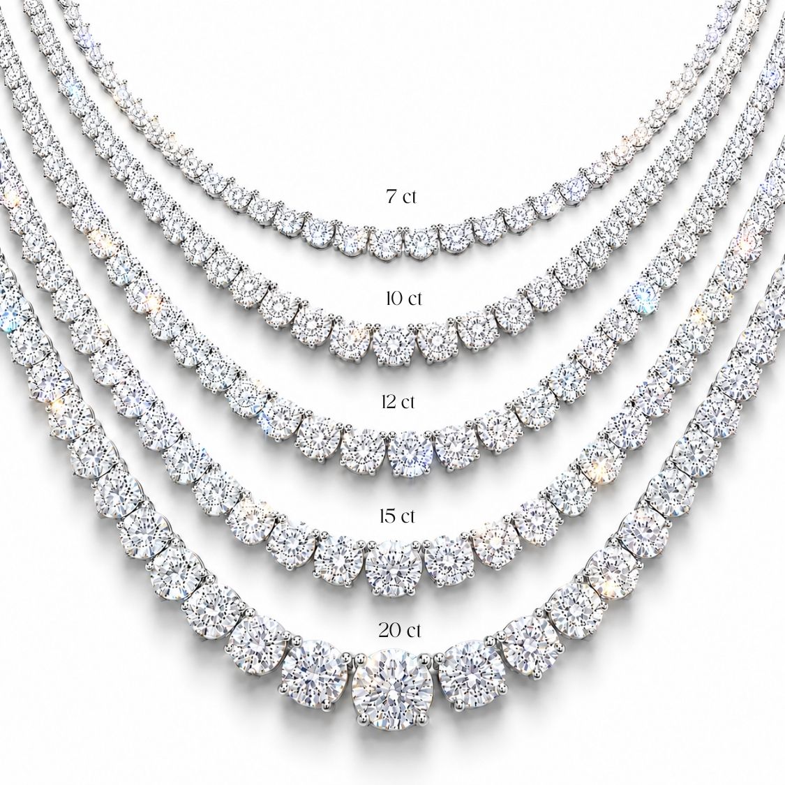 Tennis Graduated Lab Grown Diamond Necklace 18K Gold | 4 Prongs | 16.5 in ∼ 42.5 cm | From 7 to 14 ct