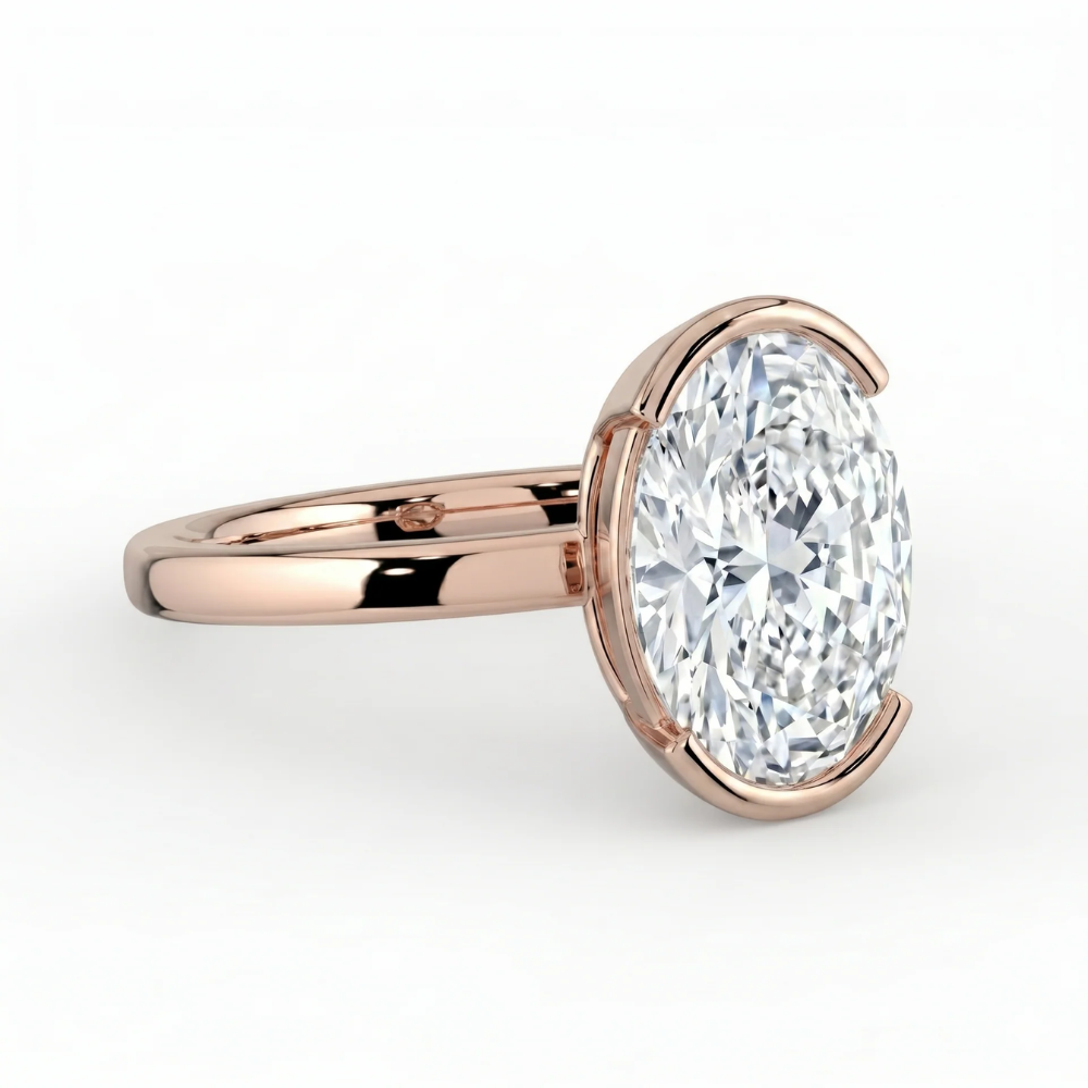 Half Bezel Lab Grown Diamond Engagement Ring in 18K Gold - Oval