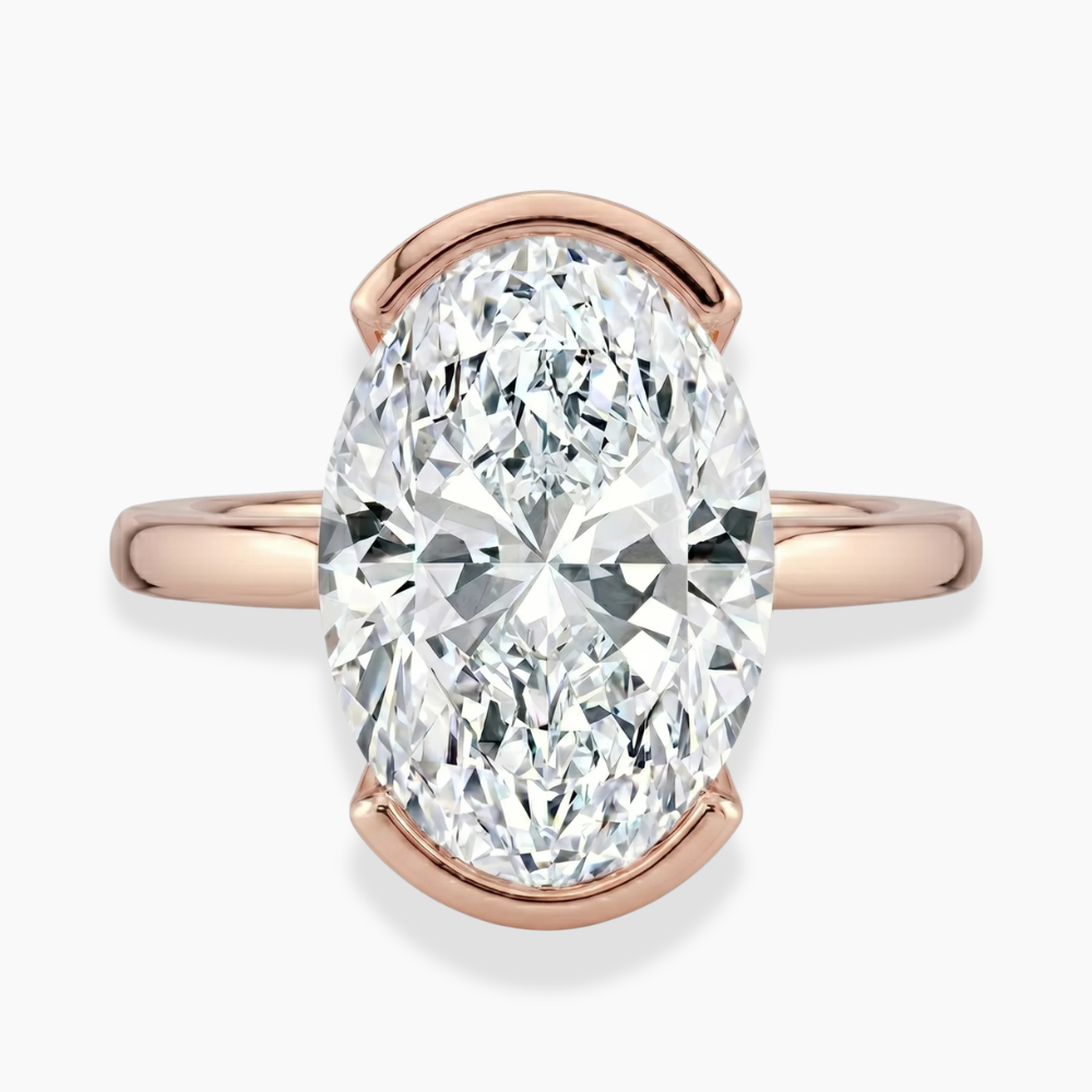 Half Bezel Lab Grown Diamond Engagement Ring in 18K Gold - Oval