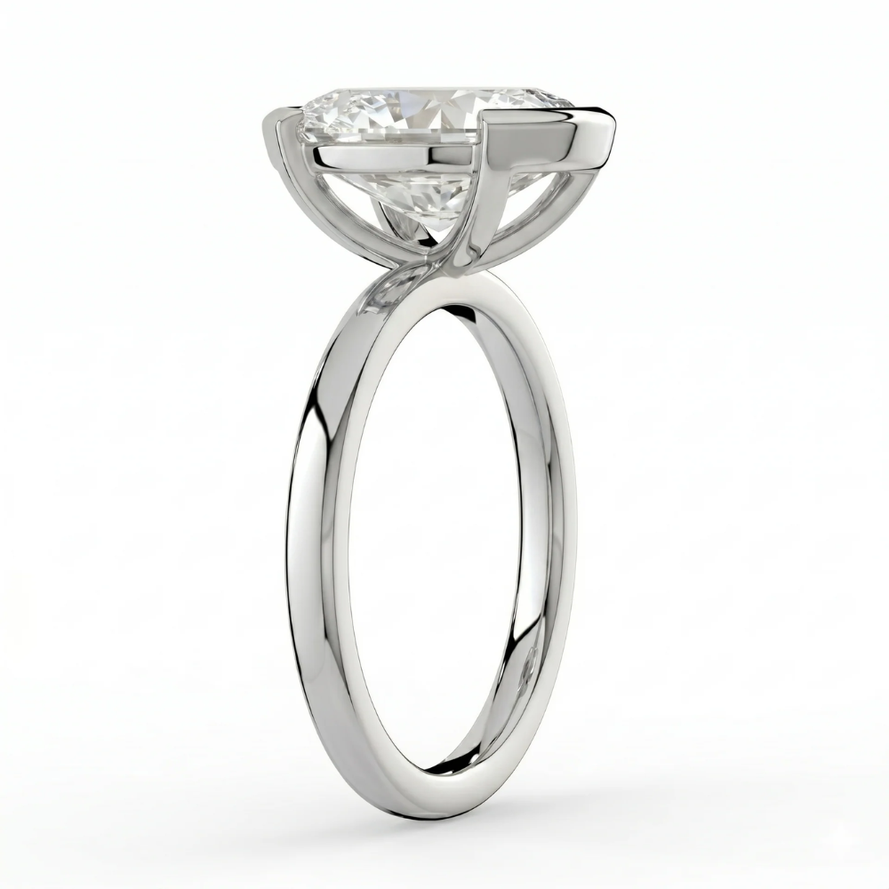 Half Bezel Lab Grown Diamond Engagement Ring in 18K Gold - Oval
