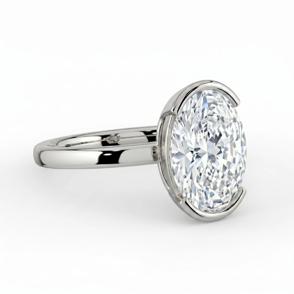 Half Bezel Lab Grown Diamond Engagement Ring in 18K Gold - Oval