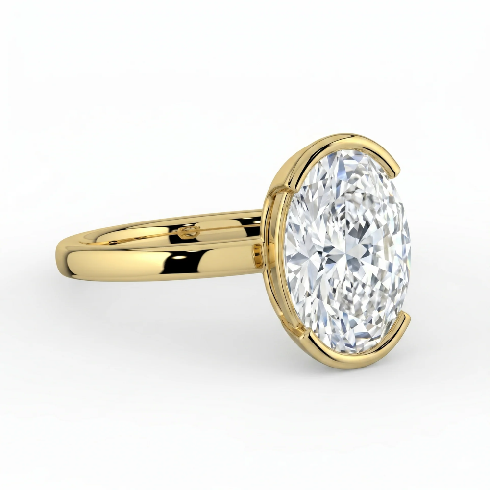 Half Bezel Lab Grown Diamond Engagement Ring in 18K Gold - Oval