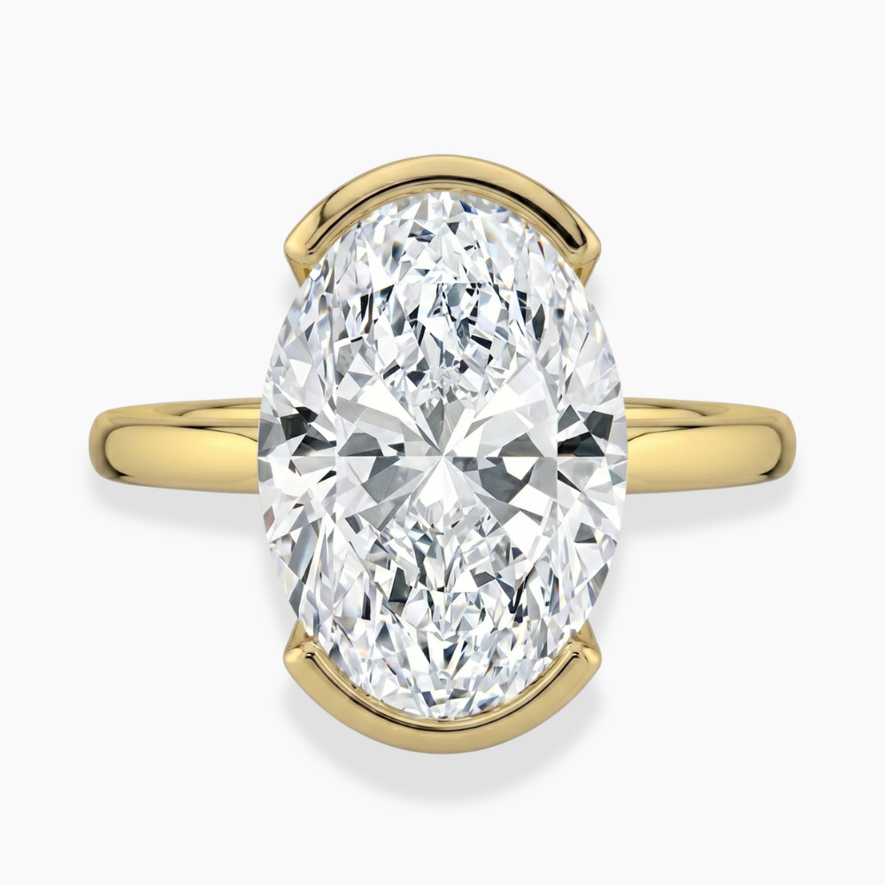 Half Bezel Lab Grown Diamond Engagement Ring in 18K Gold - Oval