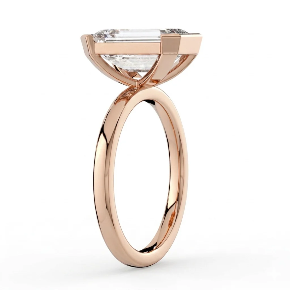 Half Bezel Lab Grown Diamond Engagement Ring in 18K Gold - Emerald