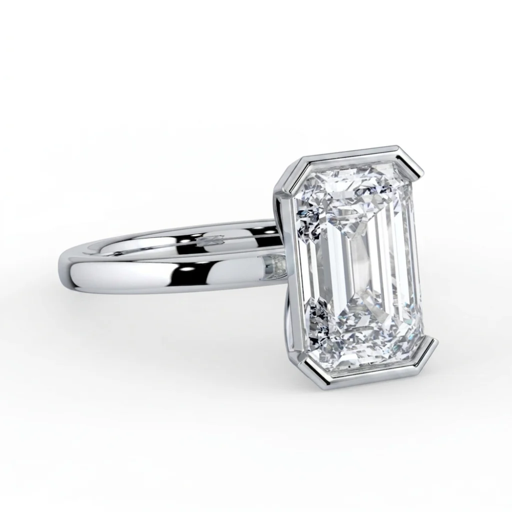 Half Bezel Lab Grown Diamond Engagement Ring in 18K Gold - Emerald