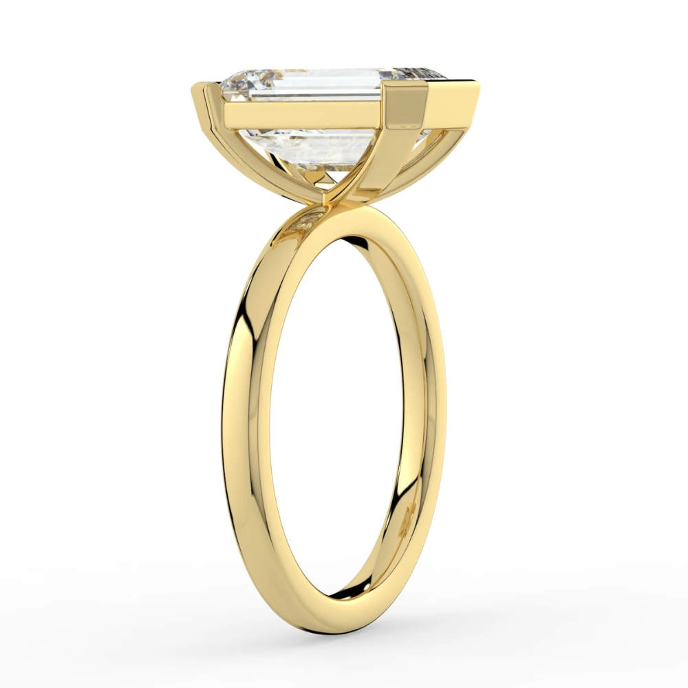 Half Bezel Lab Grown Diamond Engagement Ring in 18K Gold - Emerald