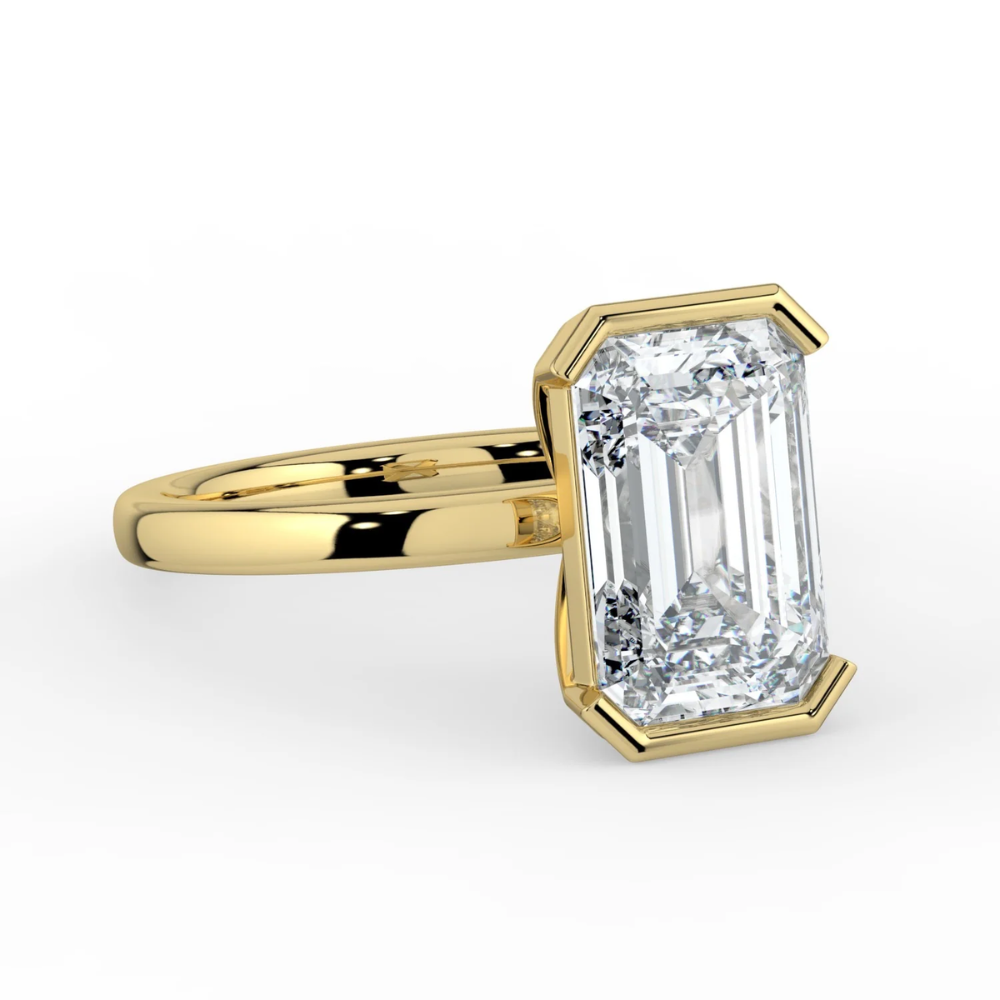 Half Bezel Lab Grown Diamond Engagement Ring in 18K Gold - Emerald