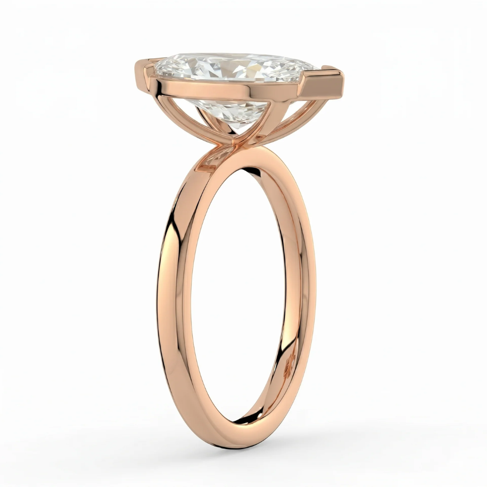 Half Bezel Lab Grown Diamond Engagement Ring in 18K Gold - Marquise