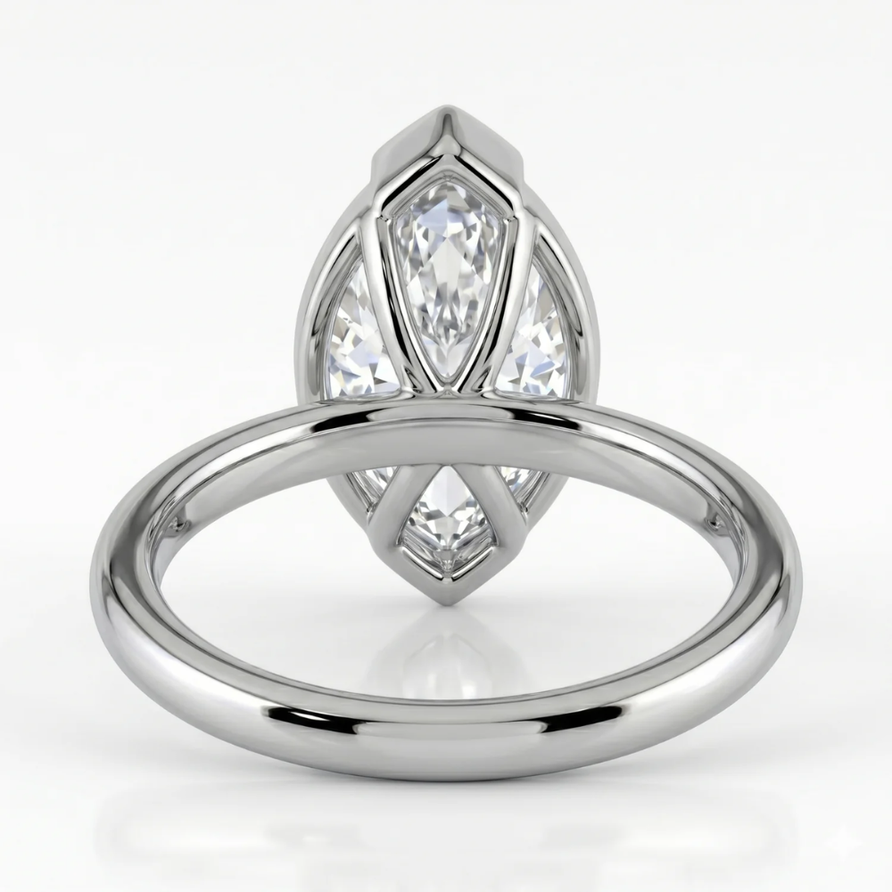 Half Bezel Lab Grown Diamond Engagement Ring in 18K Gold - Marquise