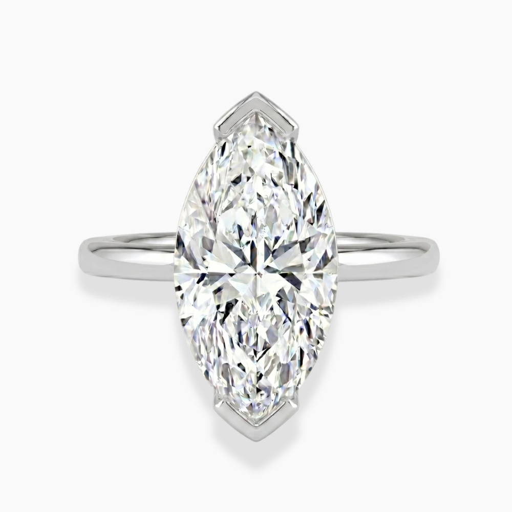 Half Bezel Lab Grown Diamond Engagement Ring in 18K Gold - Marquise