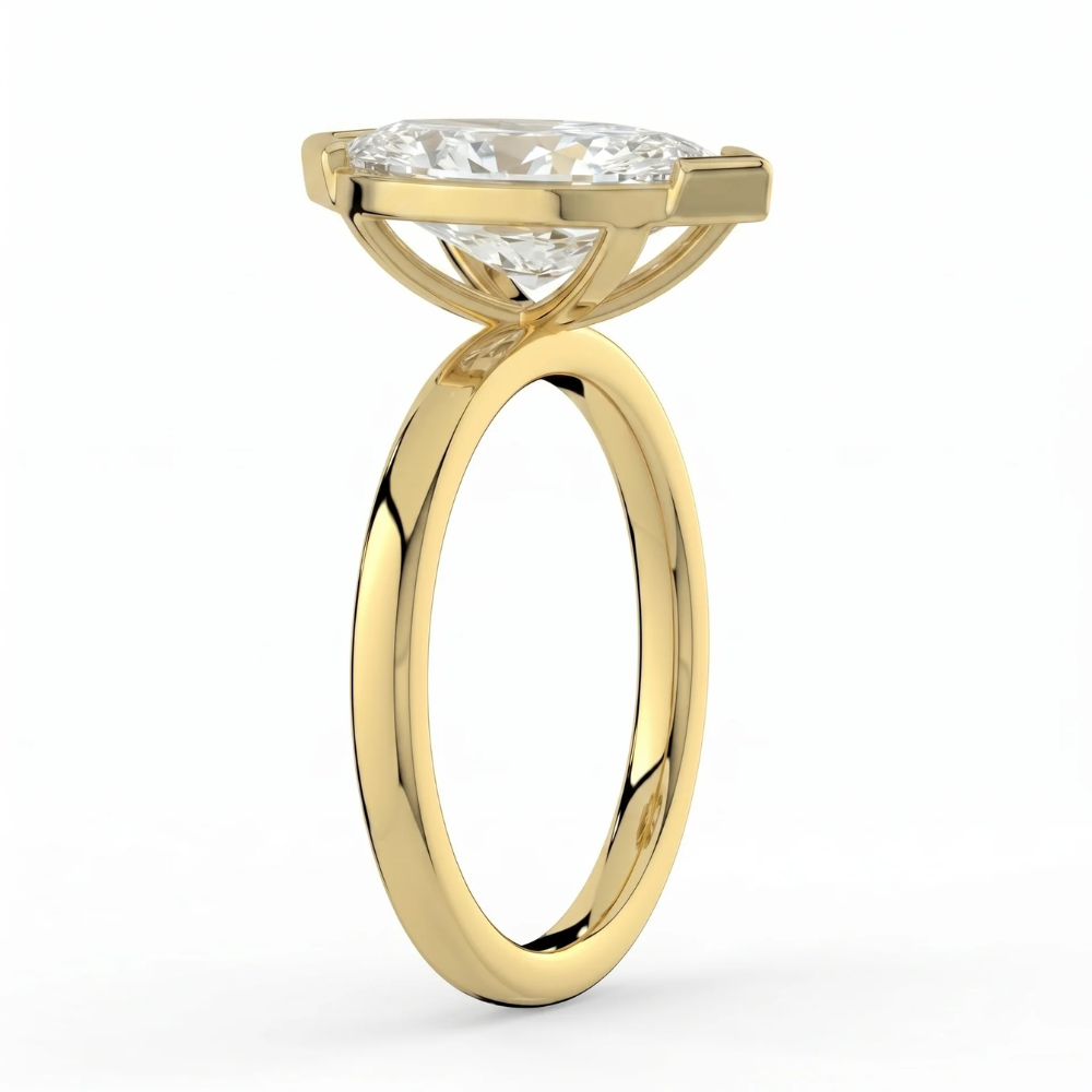 Half Bezel Lab Grown Diamond Engagement Ring in 18K Gold - Marquise