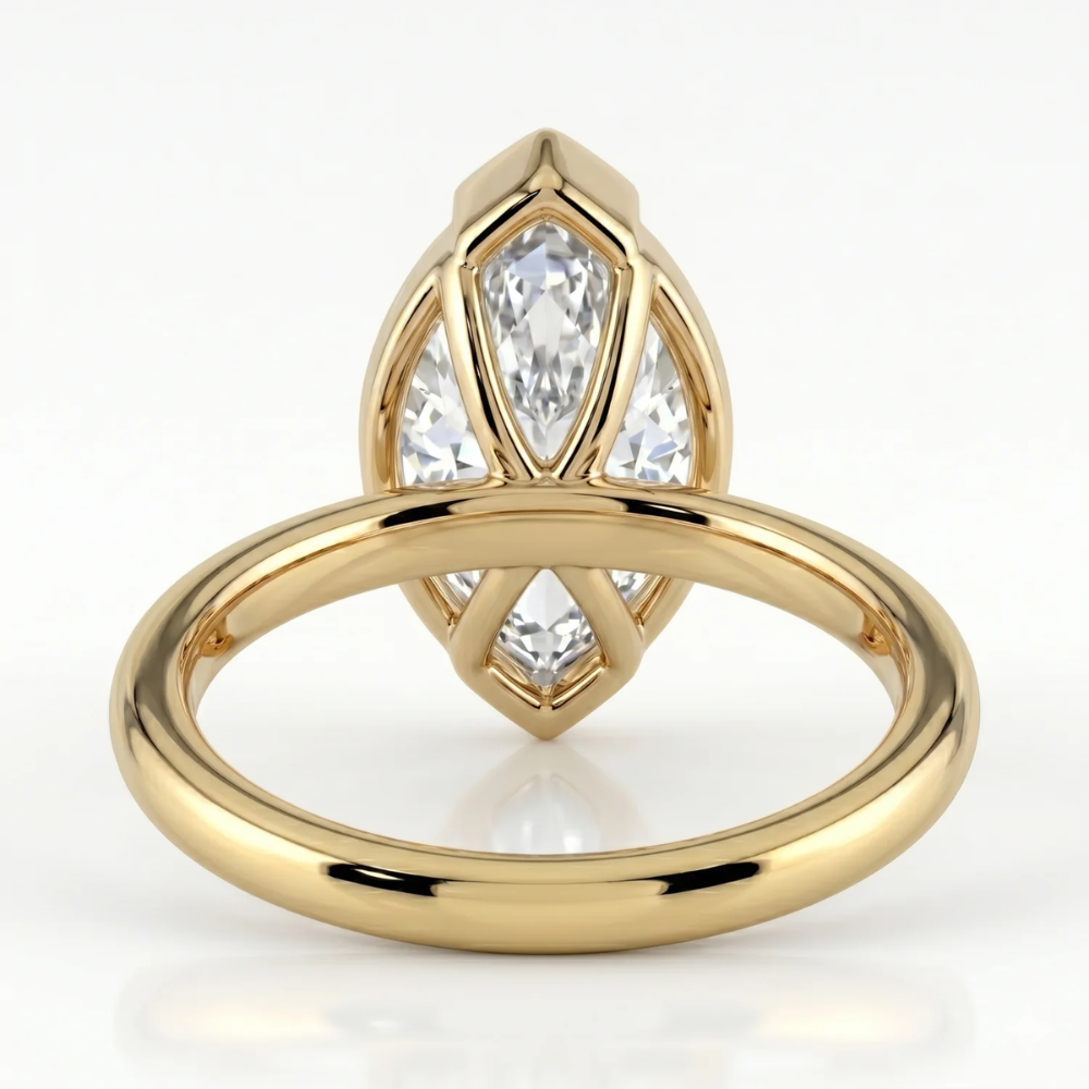 Half Bezel Lab Grown Diamond Engagement Ring in 18K Gold - Marquise