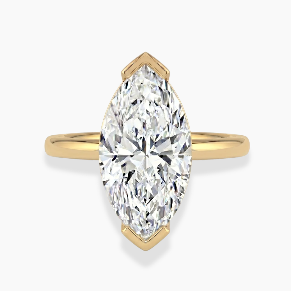 Half Bezel Lab Grown Diamond Engagement Ring in 18K Gold - Marquise