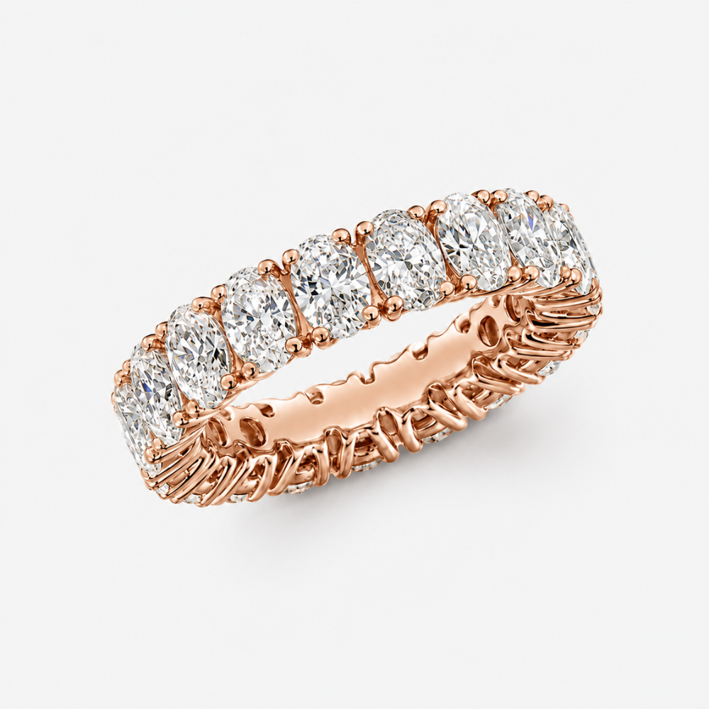 10 ct (10 Carat) Oval Classic Eternity 4-Prong Lab Grown Diamond Band Ring in 18K Gold