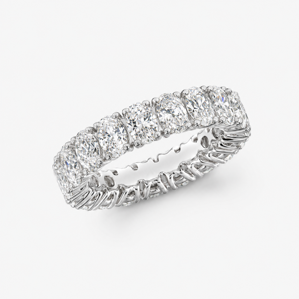 4 ct (4 Carat) Oval Classic Eternity 4-Prong Lab Grown Diamond Band Ring in 18K Gold