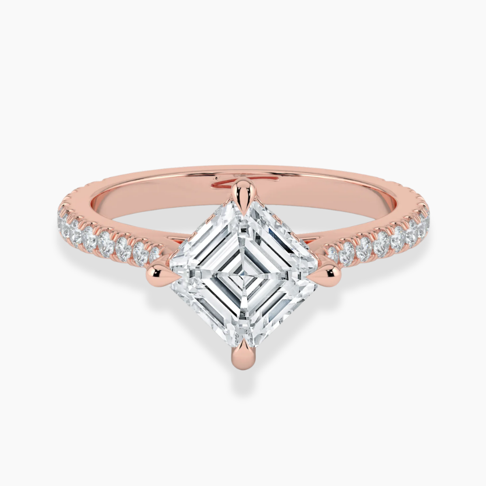 Pave Hidden Halo Lab Diamond Engagement  Ring in 18K Gold - Asscher