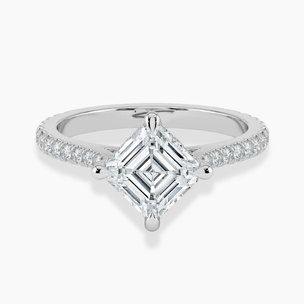 Pave Hidden Halo Lab Diamond Engagement  Ring in 18K Gold - Asscher