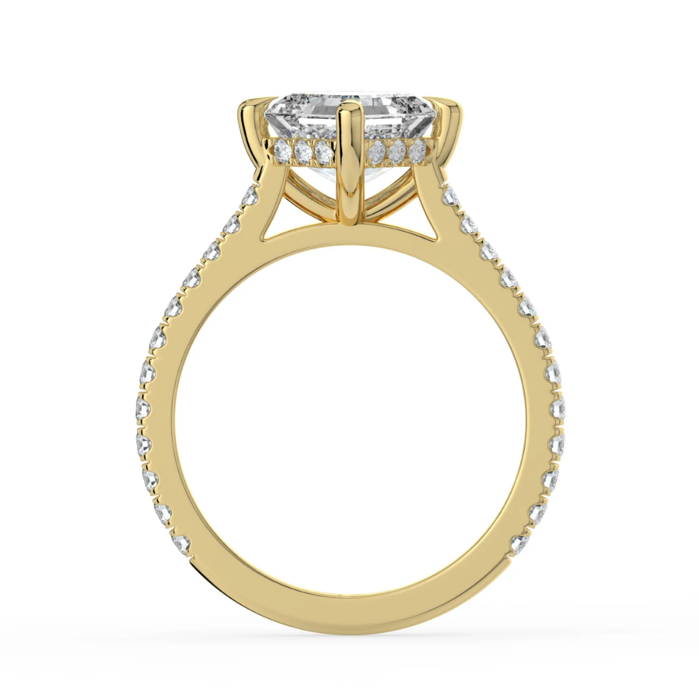 Pave Hidden Halo Lab Diamond Engagement  Ring in 18K Gold - Asscher