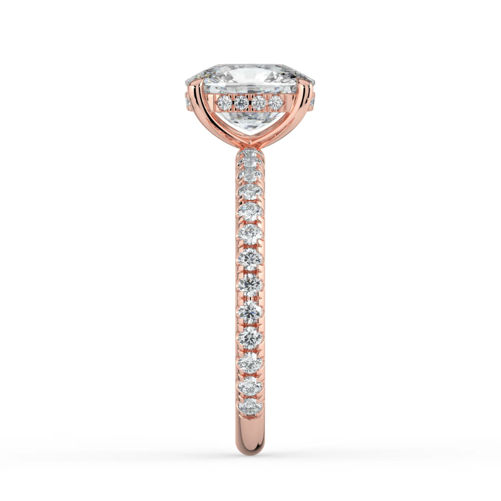 Pave Hidden Halo Lab Diamond Engagement  Ring in 18K Gold - Elongated Cushion
