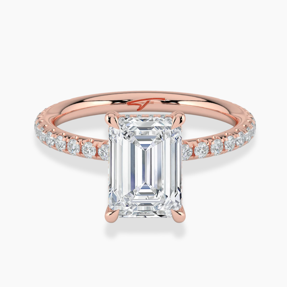 Pave Hidden Halo Lab Diamond Engagement  Ring in 18K Gold - Emerald