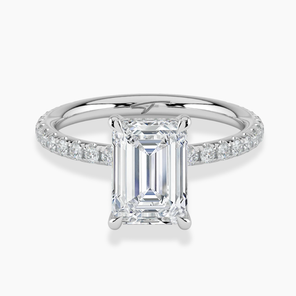 Pave Hidden Halo Lab Diamond Engagement  Ring in 18K Gold - Emerald