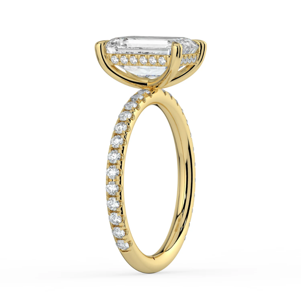 Pave Hidden Halo Lab Diamond Engagement  Ring in 18K Gold - Emerald