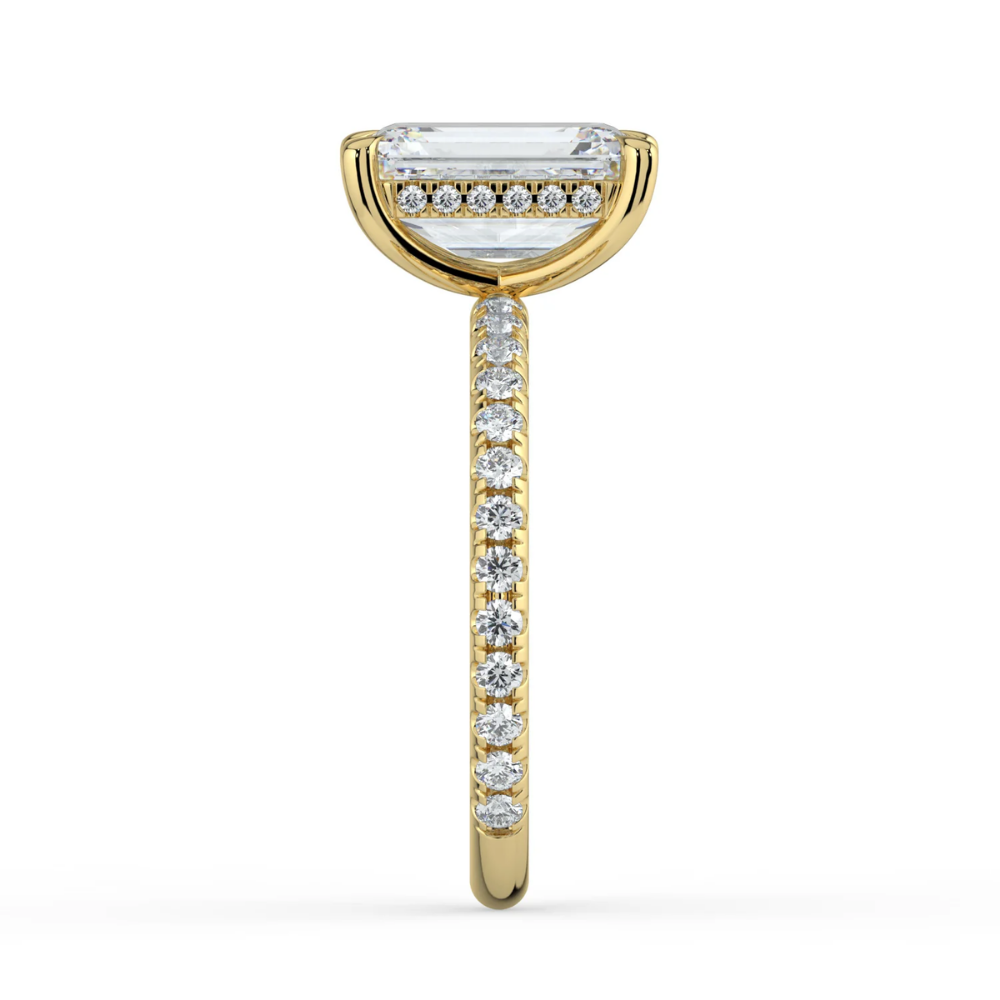 Pave Hidden Halo Lab Diamond Engagement  Ring in 18K Gold - Emerald