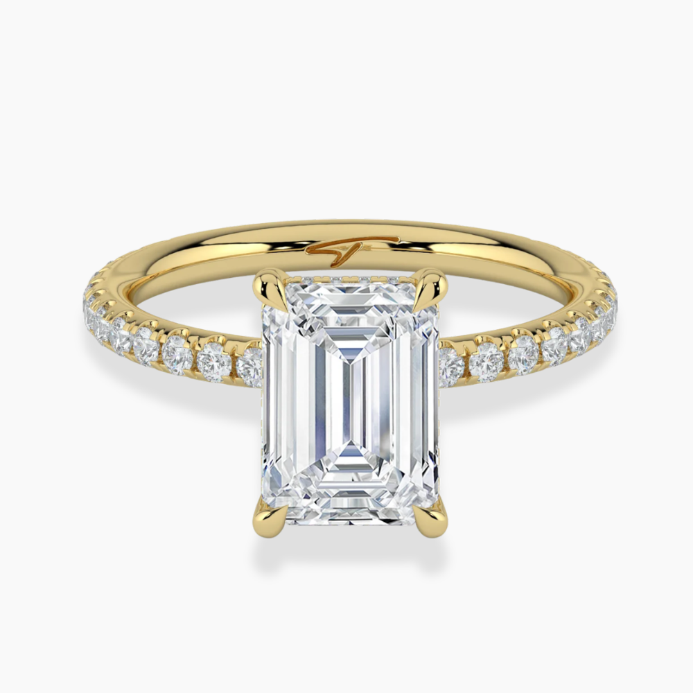 Pave Hidden Halo Lab Diamond Engagement  Ring in 18K Gold - Emerald