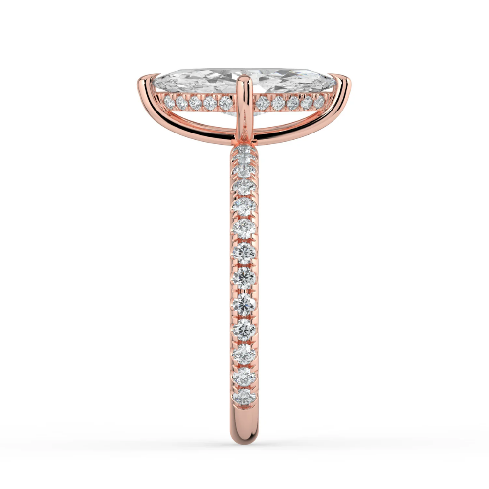 Pave Hidden Halo Lab Diamond Engagement  Ring in 18K Gold - Marquise