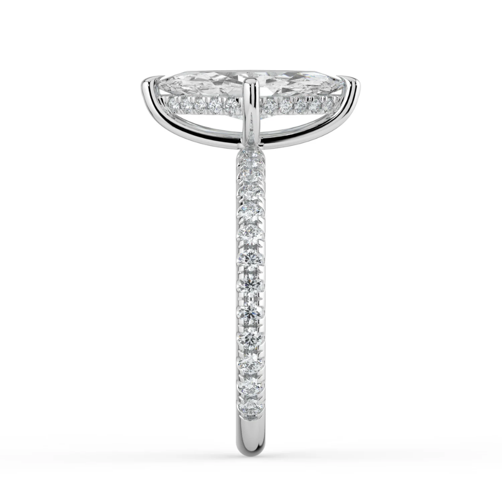 Pave Hidden Halo Lab Diamond Engagement  Ring in 18K Gold - Marquise