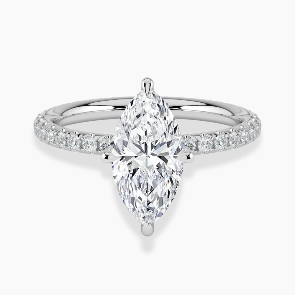 Pave Hidden Halo Lab Diamond Engagement  Ring in 18K Gold - Marquise