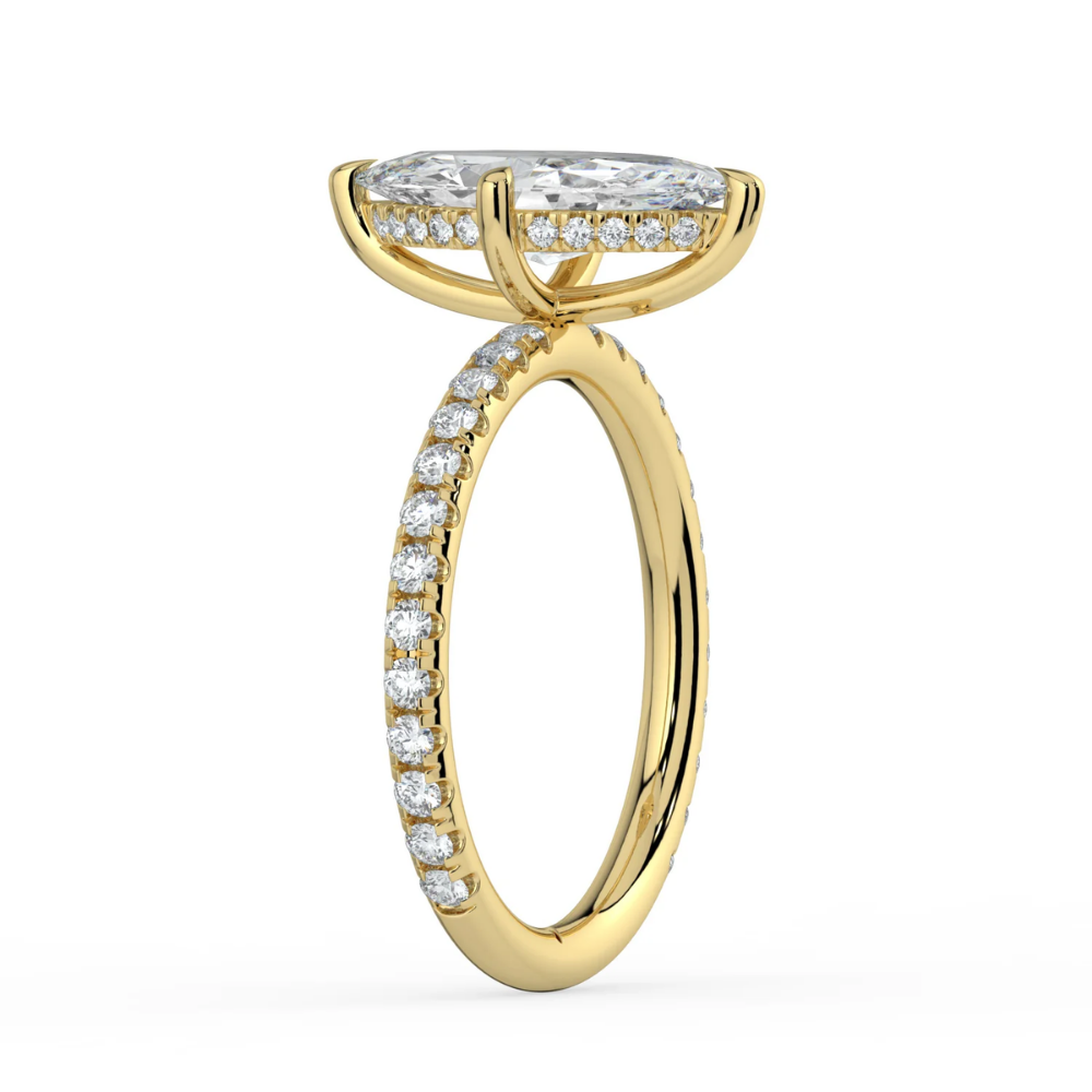 Pave Hidden Halo Lab Diamond Engagement  Ring in 18K Gold - Marquise