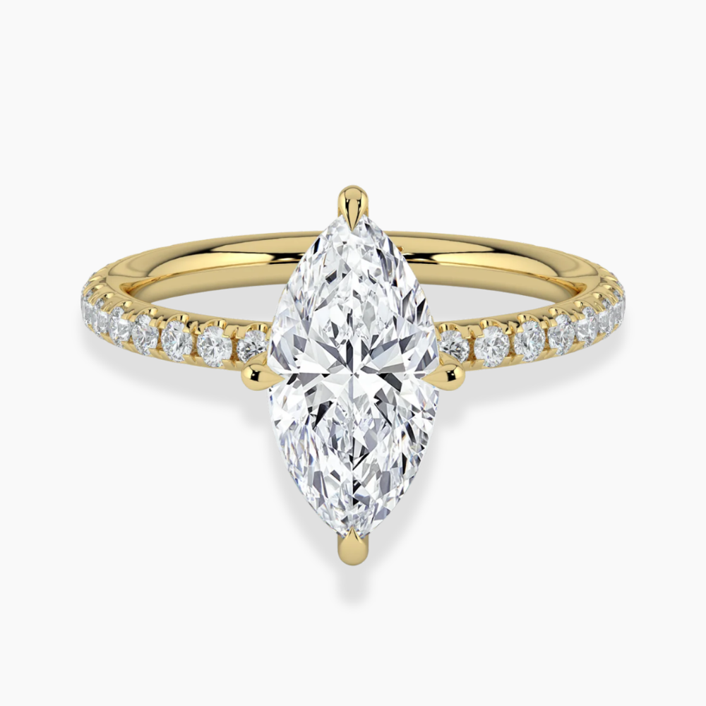 Pave Hidden Halo Lab Diamond Engagement  Ring in 18K Gold - Marquise