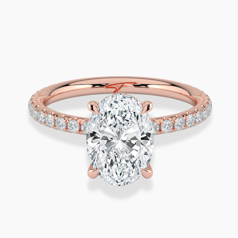 Pave Hidden Halo Lab Diamond Engagement  Ring in 18K Gold - Oval